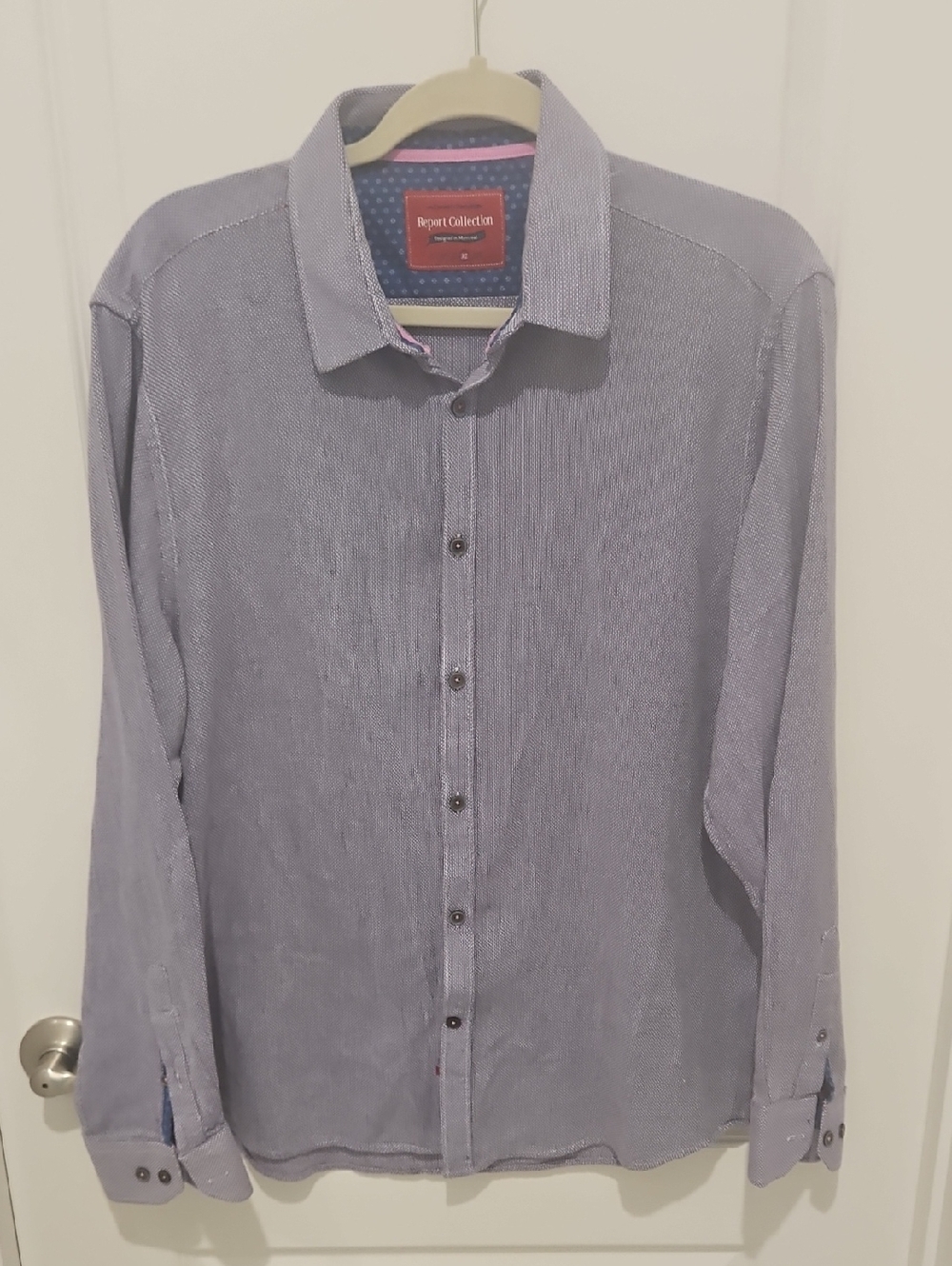 Report Collection Purple & White Micro Print Button Down Shirt Size XL